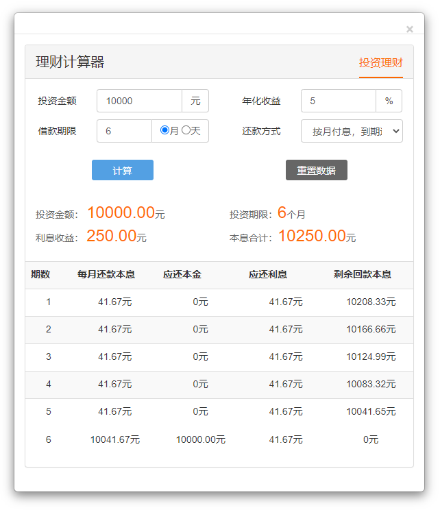 jquery非常实用的投资理财计算器网页特效