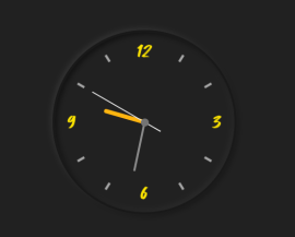 原生js代码制作黑色简约圆形时钟计时器动态显示当前时间特效代码