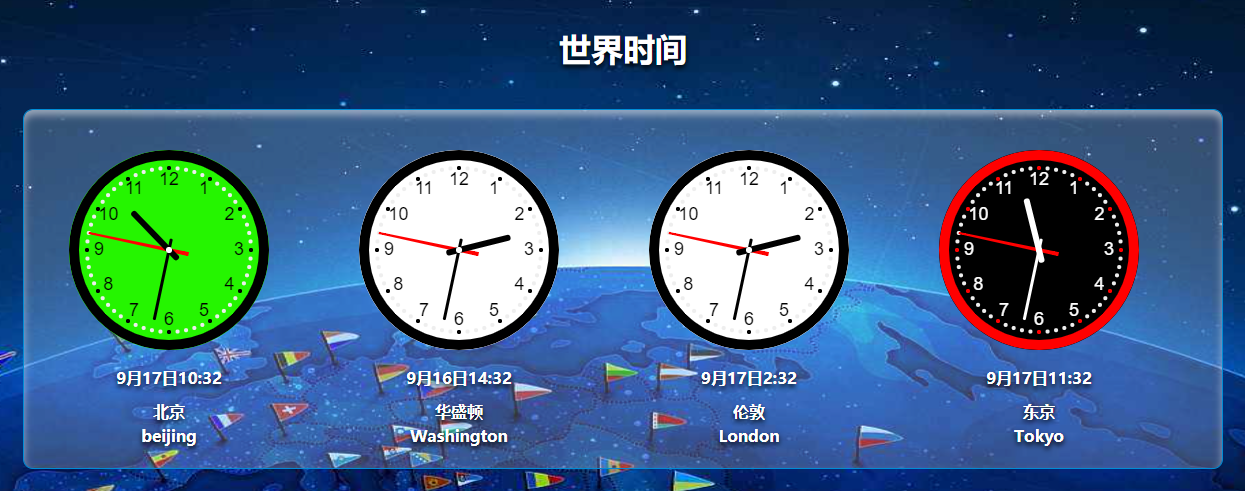 时钟特效实时显示世界时间js代码
