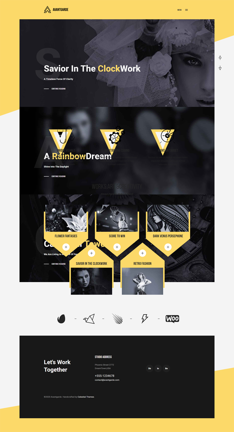黄色风格的简洁创意工作室类响应式网站模板