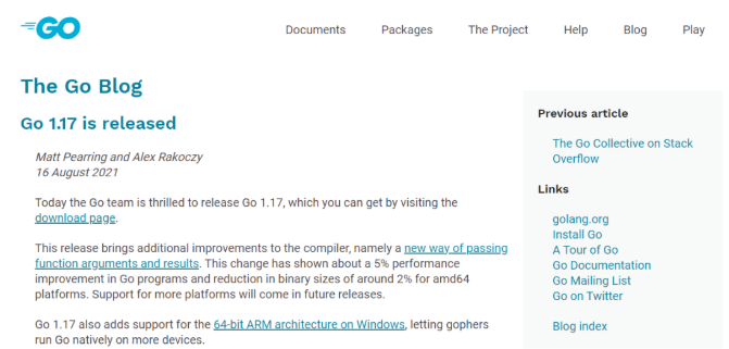golang：最新消息！Go 1.17 正式发布啦！